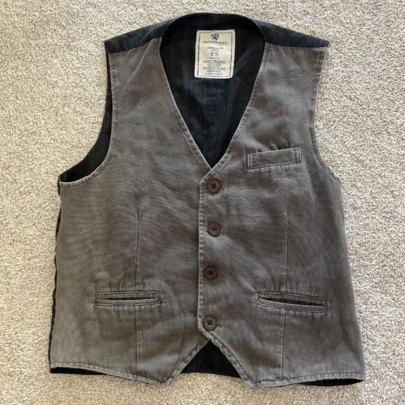 Vintage Gray Whimsygoth Button Up Utility Vest with Striped Black Back Medium - Picture 6 of 9